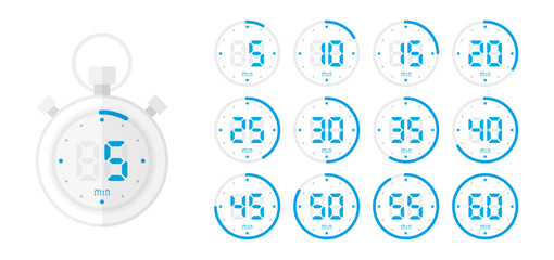 Poster - Timer, clock, stopwatch isolated big set blue icons on white background. Vector
