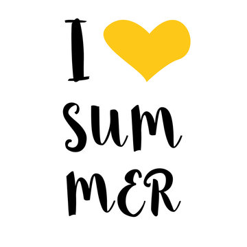 Hand lettering inspirational poster I love summer. Summer labels, logos, hand drawn tags and elements set for  holiday, travel, beach vacation, sun. Isolated on a white background. Vacation, holidays.
