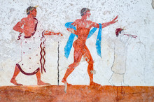 Paestum, Ancient Frescoes In The Tomb Of The Diver