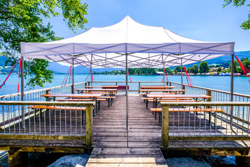 Poster - old wooden jetty at a lake