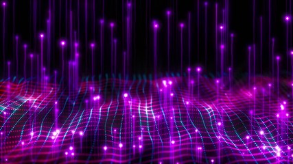 Wall Mural - 4K Abstract motion background animation shining particles and neon colors light  forms fluctuating in space seamless loop