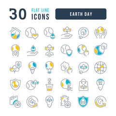 Wall Mural - Vector Line Icons of Earth Day