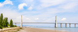 Vasco da Gama bridge, a cable stayed bridge flanked by viaducts and rangeviews that spans the Tagus River in Lisbon, Portugal