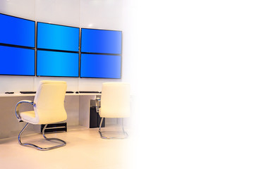 Poster - dispatch point. screens in the control room. dispatch room next to a white place. control - work as 