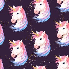 Vector Seamless Pattern With Cute White Unicorn