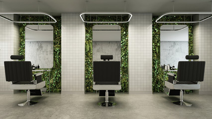 Wall Mural - Barber shop Modern & Loft design,White tile wall,Green wall,Concrete floor- 3D render