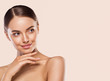 Leinwandbild Motiv Woman lips face neck hands fingers beauty concept healthy skin
