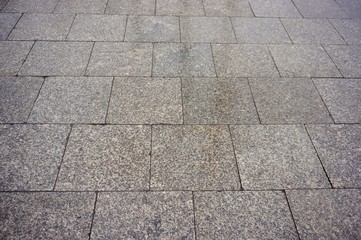 Wall Mural - High angle closeup shot of a cobblestone ground with square tiles