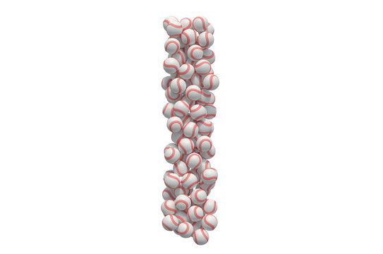 Letter I from baseball balls, 3D rendering