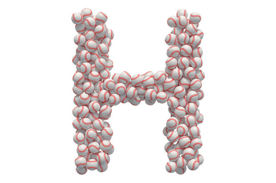 Letter H from baseball balls, 3D rendering