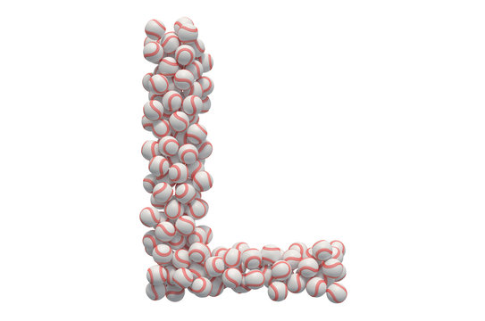 Letter L from baseball balls, 3D rendering