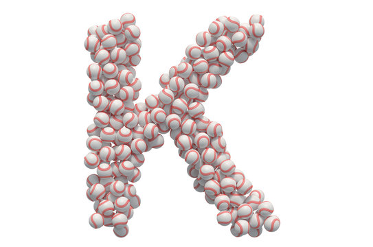 Letter K from baseball balls, 3D rendering