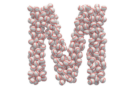 Letter M from baseball balls, 3D rendering