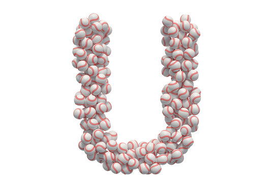 Letter U from baseball balls, 3D rendering