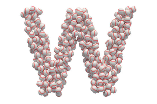 Letter W from baseball balls, 3D rendering
