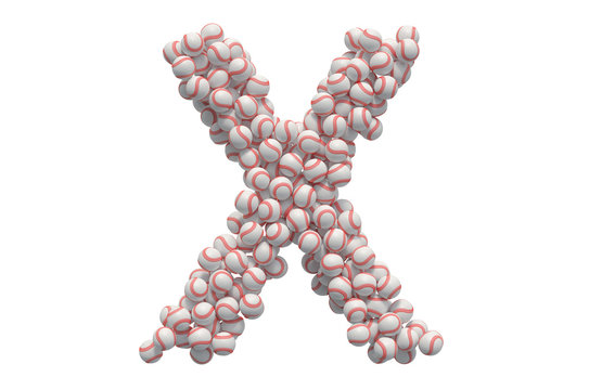 Letter X from baseball balls, 3D rendering