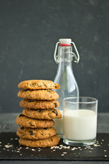 Poster - Homemade oatmeal raisin cookies. Selective focus