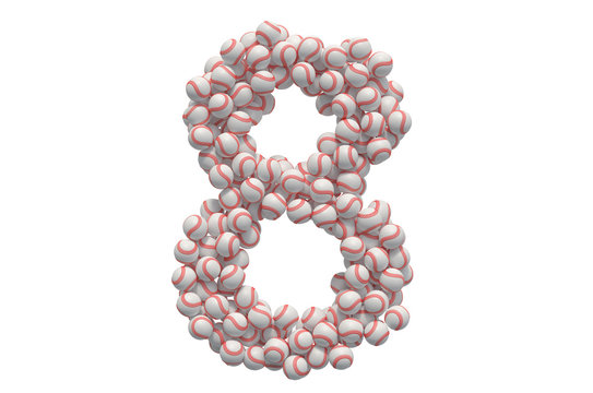 Number 8 from baseball balls, 3D rendering