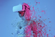 Futuristic woman immersing into virtual reality