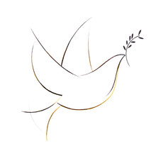 Stylized Drawing Of A Flying Dove With Olive Leaves, A Symbol Of Peace And Rebirth, Easter, Peace, Love