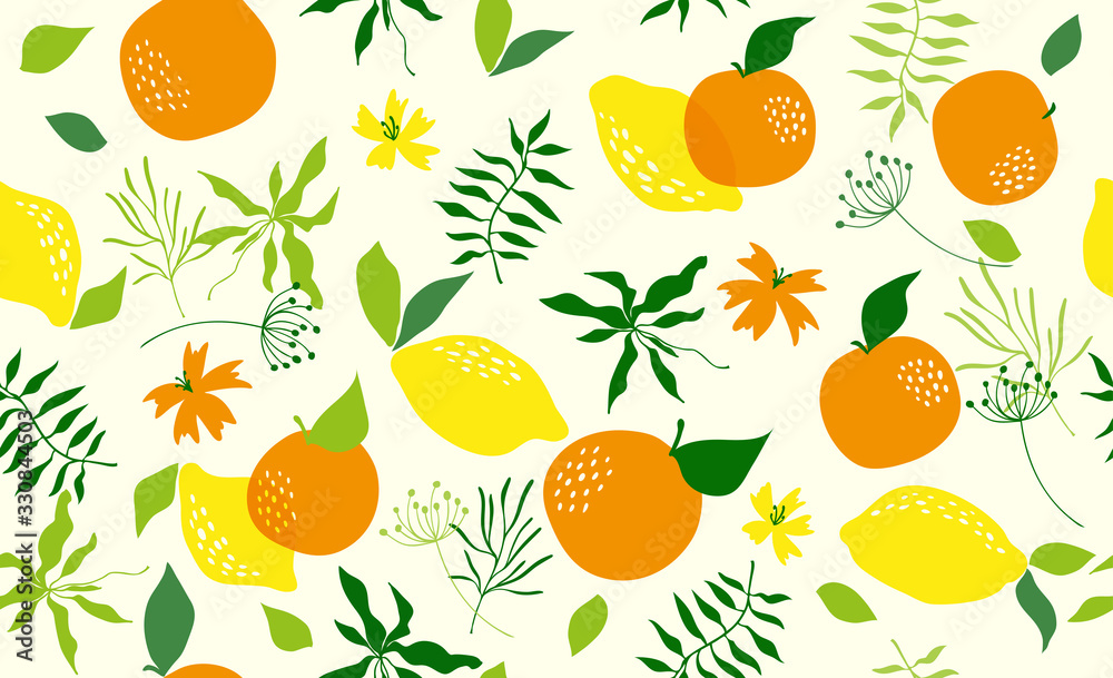 Seamless pattern with orange. Vector - obrazy, fototapety, plakaty 