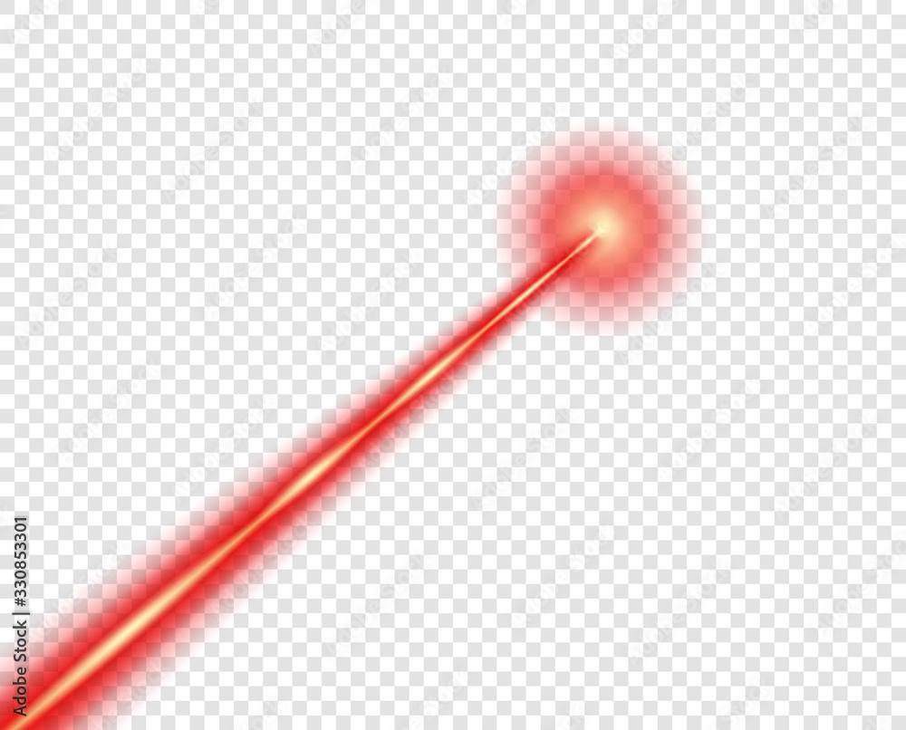 Red laser beam. Vector design element. The isolated transparent object on a light background. - obrazy, fototapety, plakaty 
