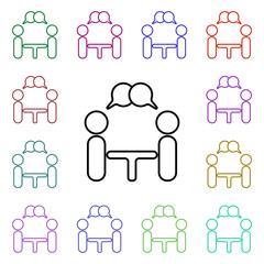 Poster - Discussion multi color style icon. Simple thin line, outline vector of conferencing icons for ui and ux, website or mobile application
