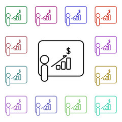 Poster - Presentation of financial indicators multi color style icon. Simple thin line, outline vector of conferencing icons for ui and ux, website or mobile application