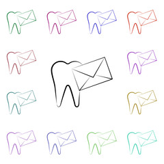 Poster - Letter, tooth, send multi color style icon. Simple thin line, outline vector of dentist icons for ui and ux, website or mobile application