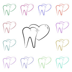Poster - Tooth love, tooth multi color style icon. Simple thin line, outline vector of dentist icons for ui and ux, website or mobile application