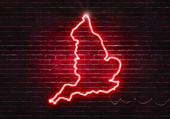 Wall Mural - Neon sign on a brick wall in the shape of England.(illustration series)