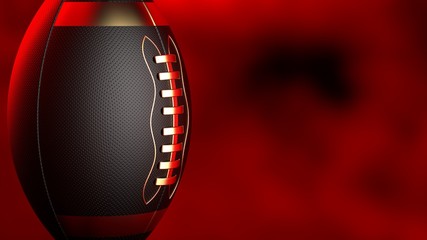 Black-Gold American football standard ball under red background. 3D illustration. 3D high quality rendering.