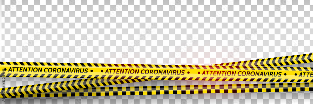 Pandemic stop. Coronavirus covid-19 2019-nCoV. Black and yellow stripes set. Warning tapes. Danger. Quarantine biohazard sign. Caution ,Warning or stop corona virus concept. Vector - obrazy, fototapety, plakaty 