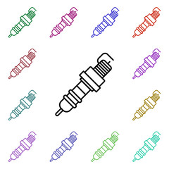 Poster - Spark plug multi color style icon. Simple thin line, outline vector of motor sports icons for ui and ux, website or mobile application