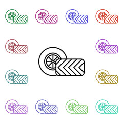 Poster - Tires multi color style icon. Simple thin line, outline vector of motor sports icons for ui and ux, website or mobile application