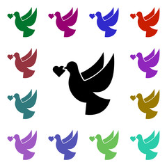 Poster - Dove, heart, peace multi color style icon. Simple glyph, flat vector of peace and humanrights icons for ui and ux, website or mobile application