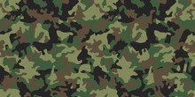 Green camouflage seamless pattern. Vector camo military backgound. Fabric textile print tamplate.