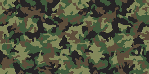 Wall Mural - Green camouflage seamless pattern. Vector camo military backgound. Fabric textile print tamplate.