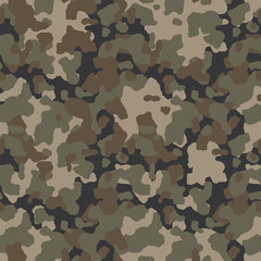 Sticker - Green seamless camouflage pattern background. Army clothing style. Forest masking military camo. Vector texture. 