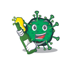 Sticker - Bat coronavirus with bottle of beer mascot cartoon style