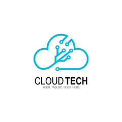 Wall Mural - Cloud logo with line design technology, Abstract logo