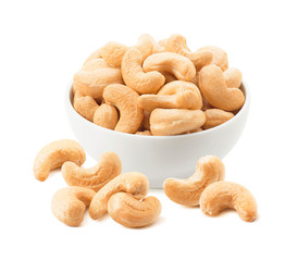 Wall Mural - bowl with cashew nuts isolated on white background