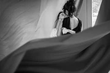 beautiful young couple in love. romantic black and white photo. love between a man and a woman