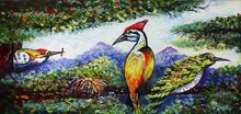 Contemporary Art Painting Fine Art Oil Color  Bird's Nest   Background From Thailand
