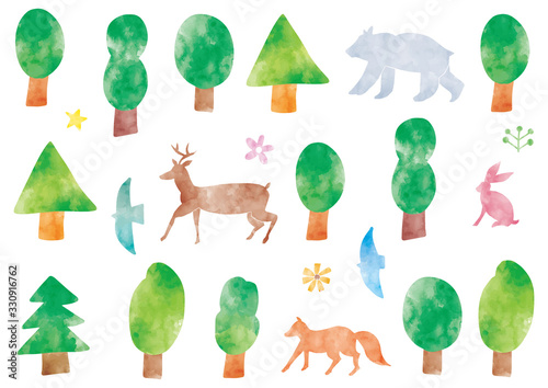 森の動物と花イラスト水彩風 Stock Vector Adobe Stock