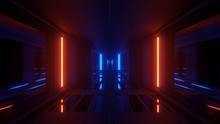 Rendering Abstract Futuristic Background With A Glowing Neon Blue And Orange Lights