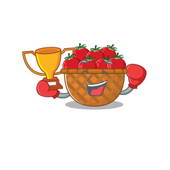 Wall Mural - Happy face of boxing winner tomato basket in mascot design style