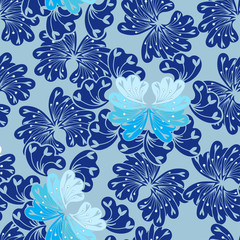  Blue fantasy flowers seamless pattern