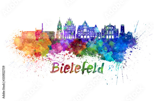 Bielefeld skyline in watercolor Wallpaper Mural