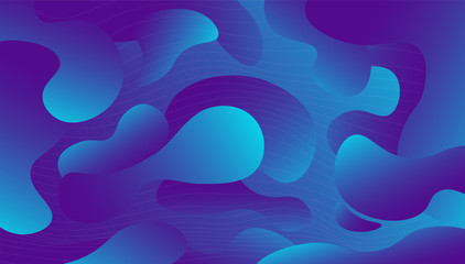 Poster - Gradient blue water drop wave colorful background with curve shape and line vector flat illustration. Abstract waving flow decorative liquid modern geometric backdrop with marine surface design